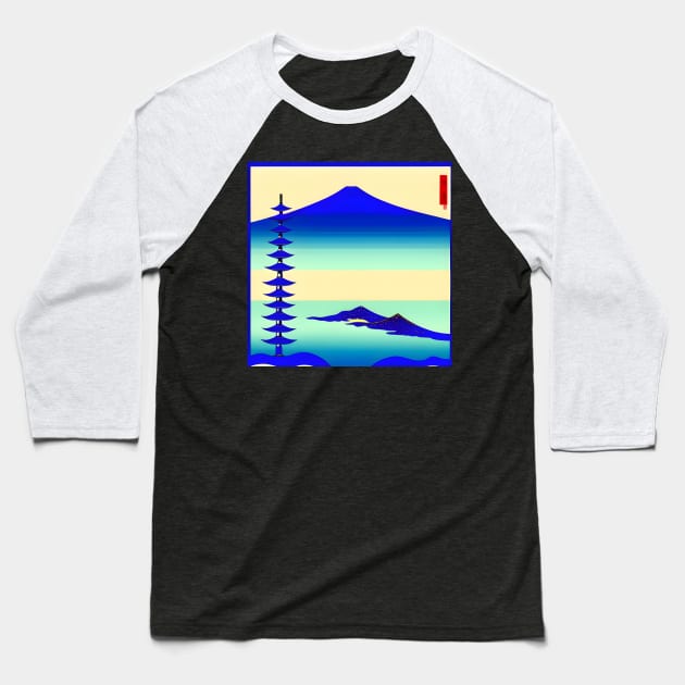 High pagoda that watches over the mountains in the mist. Baseball T-Shirt by Zenmatics